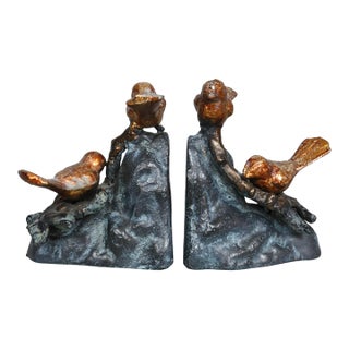 Nesting Sparrows Metal Bookends, a Pair For Sale