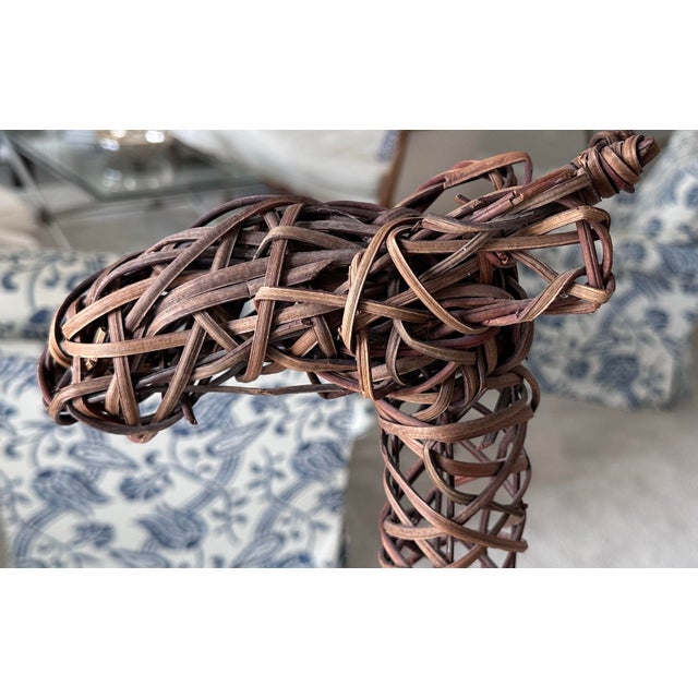 MidCentury Mario Lopez Torres Style Rattan Llama on Chalkware Base For Sale - Image 11 of 12