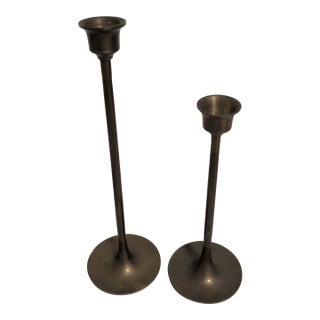 Tapered Brass Candle Holders For Sale