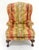 Large Fancy Floral Pattern Uphlstry Fine Carved Ball & Claw Feet Wing Chair MINT