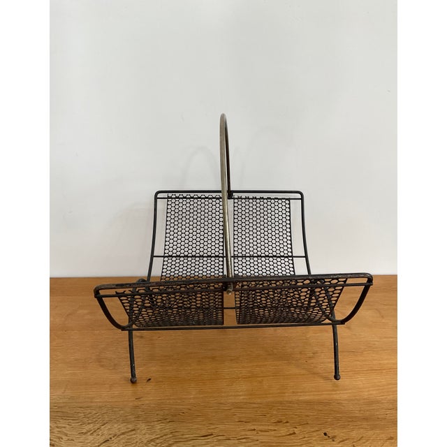 Mid 20th Century Modern Perforated Black Iron Magazine Rack For Sale - Image 4 of 12