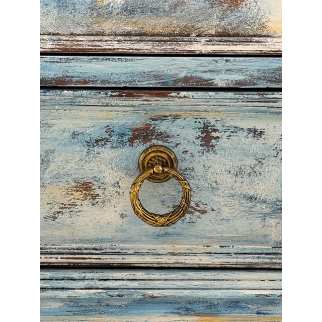 Maison Martine Coastal Blue Chest • Hand‑Refinished • 36” Artisan Dresser For Sale In Naples, FL - Image 6 of 13