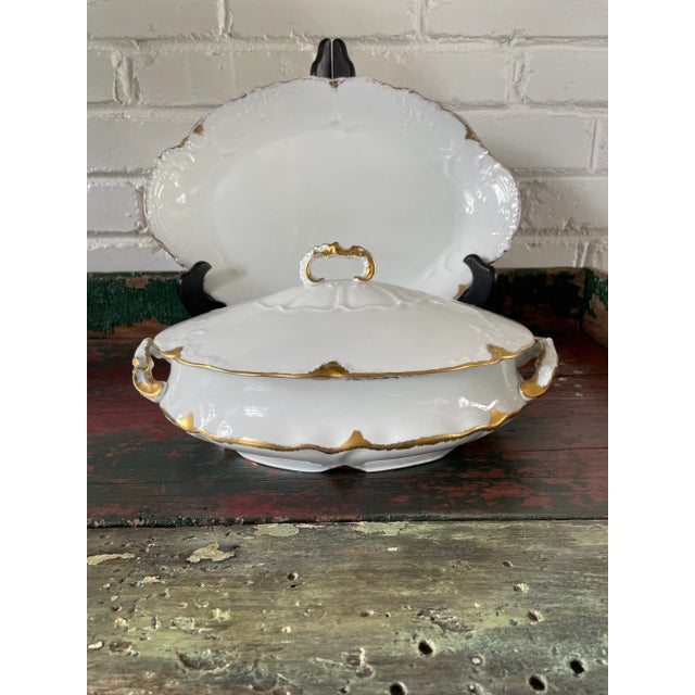 Antique 1919, O&eo Royal Austrian Ranson 3-Pc. Oval Vegetable Serving Bowl & Lid, For Sale - Image 9 of 12