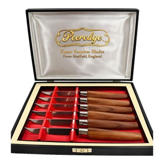 Peeredge Wood Sheffield England Stainless Steel Blade 6 Steak Knives 1960s-80s For Sale