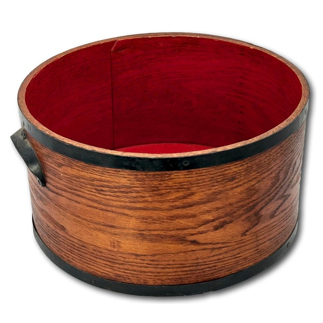 Wood Outstanding Large Antique American Steam Bent Oak & Cast Iron Handle Grain Measure in Original Red Paint & Varnish For Sale - Image 7 of 12