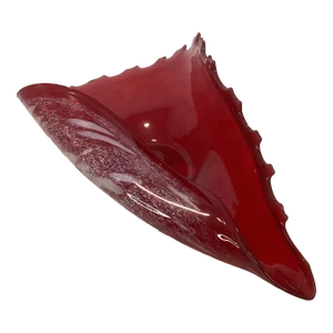 Vintage Folded Art Glass Red Table Centerpiece Seashell Conch Bowl