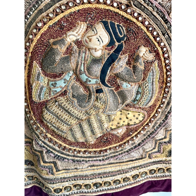 Vintage Burmese Kalaga Embroidered Tapestry With Five Figural Medallions, 40" X 37" For Sale In Washington DC - Image 6 of 18
