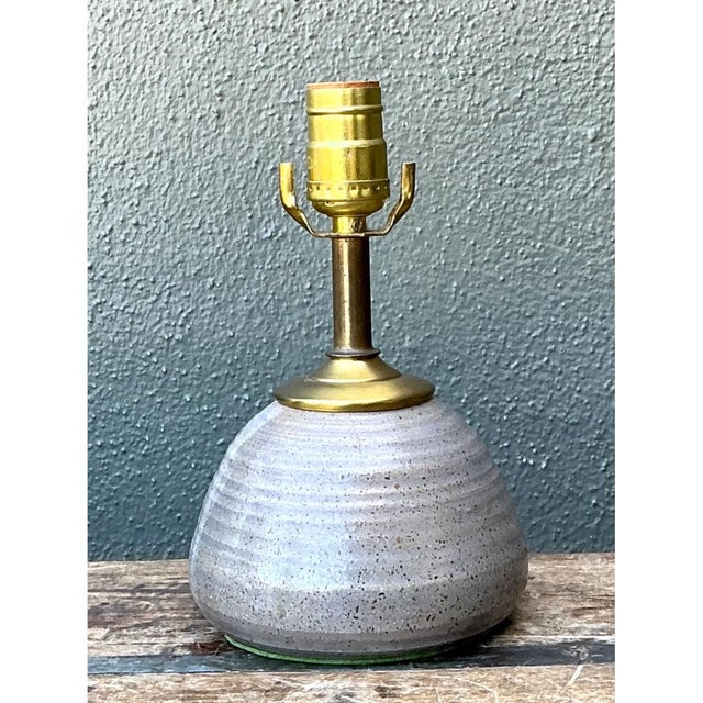 Late 20th Century Vintage Studio Pottery and Brass Lamp For Sale - Image 5 of 12