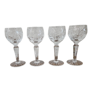 Vintage American Brilliant Style Cut Crystal Cordial Glass With Starburst Base & Hexagonal Stem - Set of 4