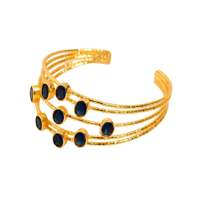 Cleopatra Gold & Sapphire Stone Cuff Chunky Bracelet For Sale - Image 10 of 10