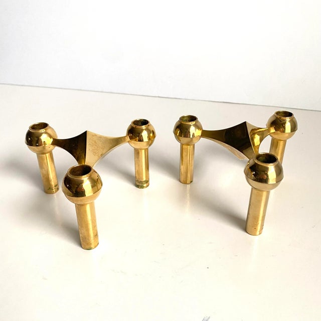 Mid-Century Modern Nagel Candle Holders in Brass a Pair Vintage Mid Century Modern 1960s For Sale - Image 3 of 12