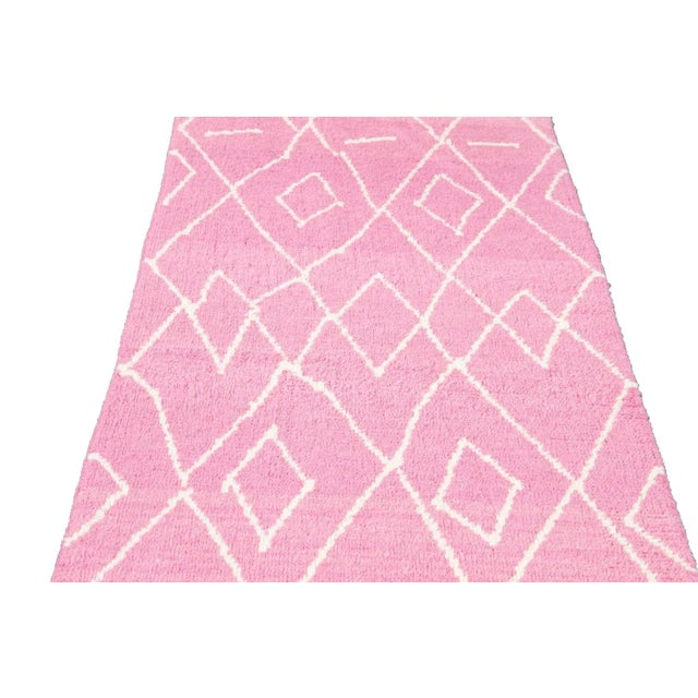 Contemporary Contemporary Moroccan Style Handmade Pink Tribal Wool Runner For Sale - Image 3 of 11