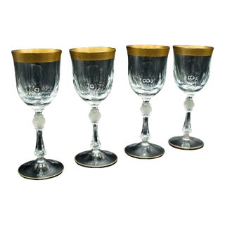 1920s Set of 4 Antique French Glass Wine Glasses For Sale