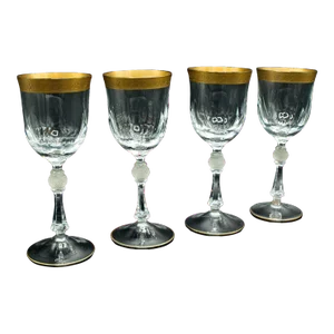 1920s Set of 4 Antique French Glass Wine Glasses