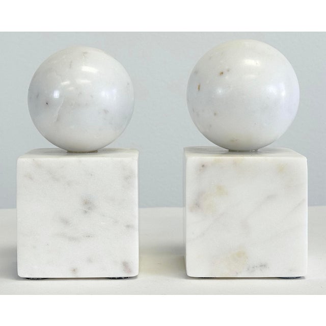 Late 20th Century Vintage Alabaster Block Orb Bookends, a Pair For Sale - Image 5 of 12