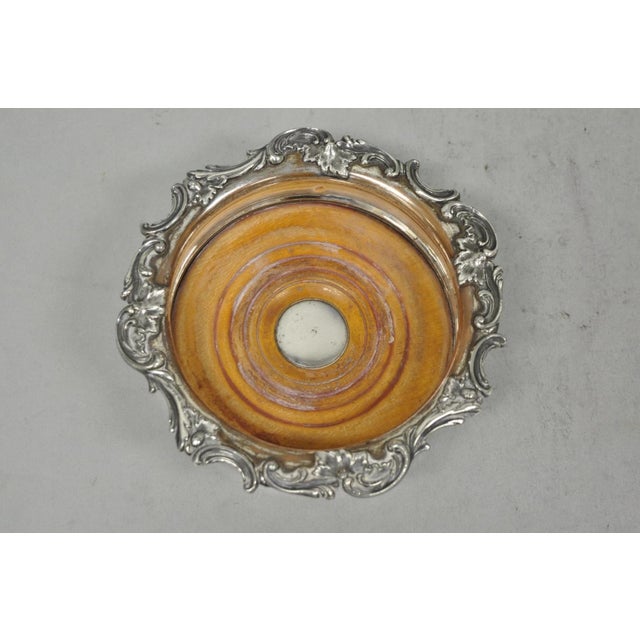 Vintage English Victorian Silver Plated Floral Repousse Bar Wine Bottle Coaster For Sale - Image 15 of 15