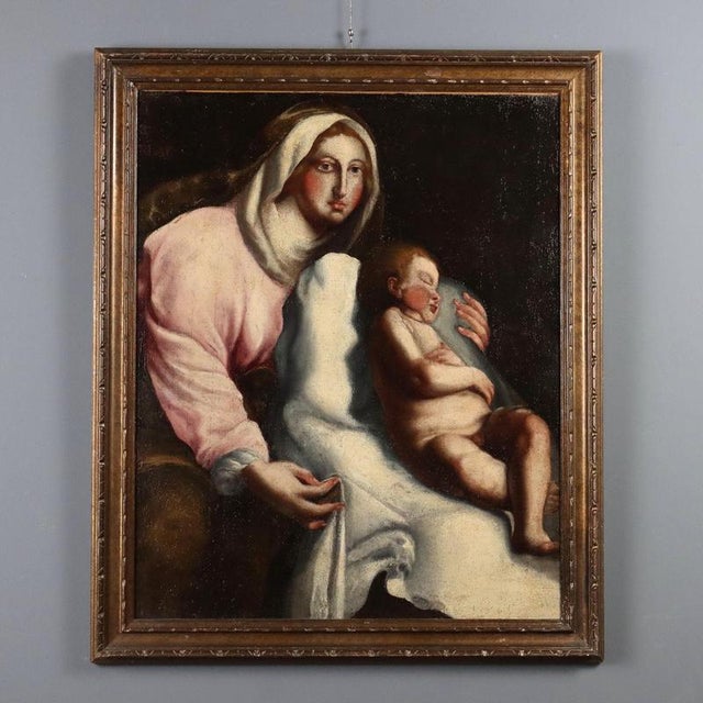 Unknown Artist, Madonna with Sleeping Child, Oil on Canvas, Framed For Sale - Image 12 of 12