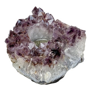 Late 20th Century Large Natural Amethyst Crystal Specimen Candle Holder For Sale