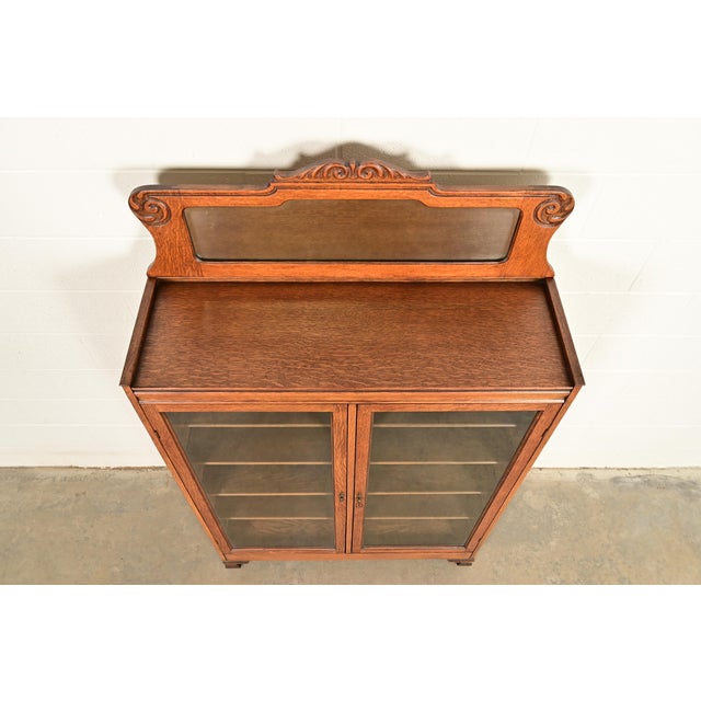 Antique Victorian Carved Oak Two-Door Bookcase, Circa 1890s For Sale - Image 12 of 15