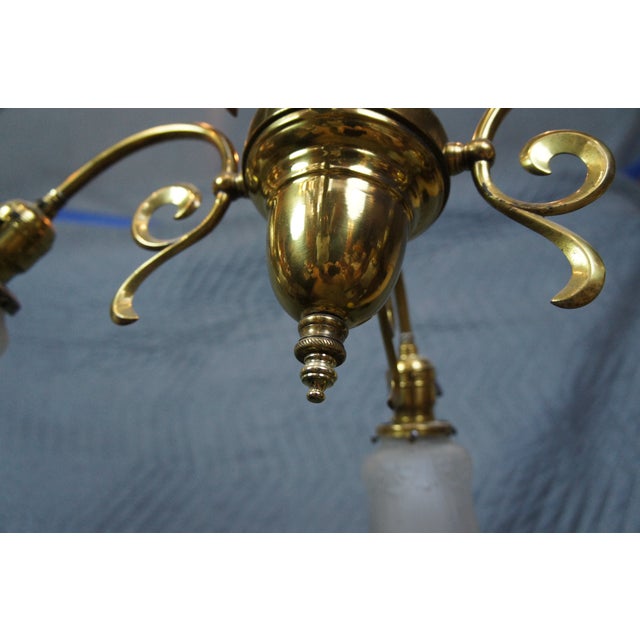 Antique Victorian Brass 4 Light Parlor Pendant Light Chandelier 28" For Sale - Image 9 of 14