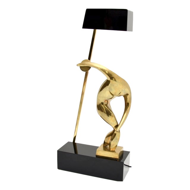Vintage Italian Sculptural Bronze Table Lamp by Maxime Delo, 1970s For Sale