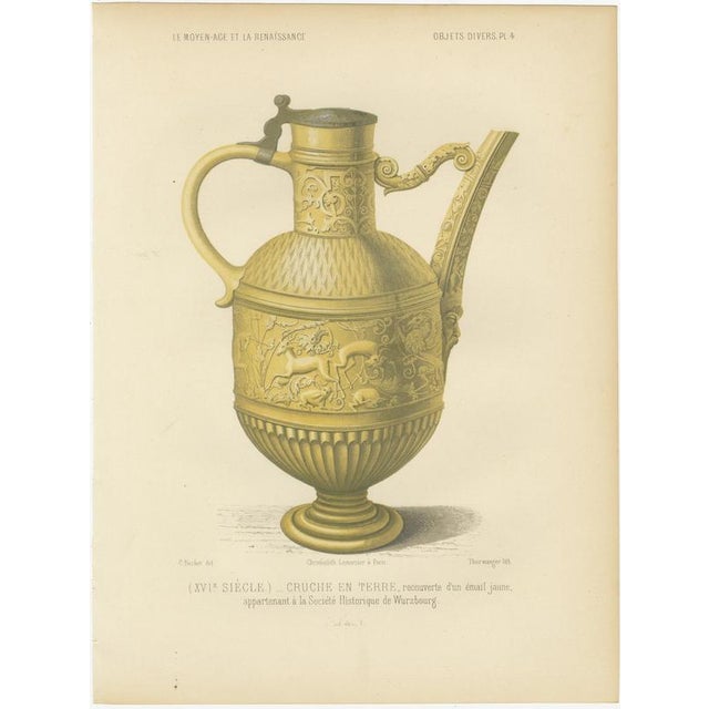 Yellow Glazed Earthenware Ewer, 1851, Paper | Chairish