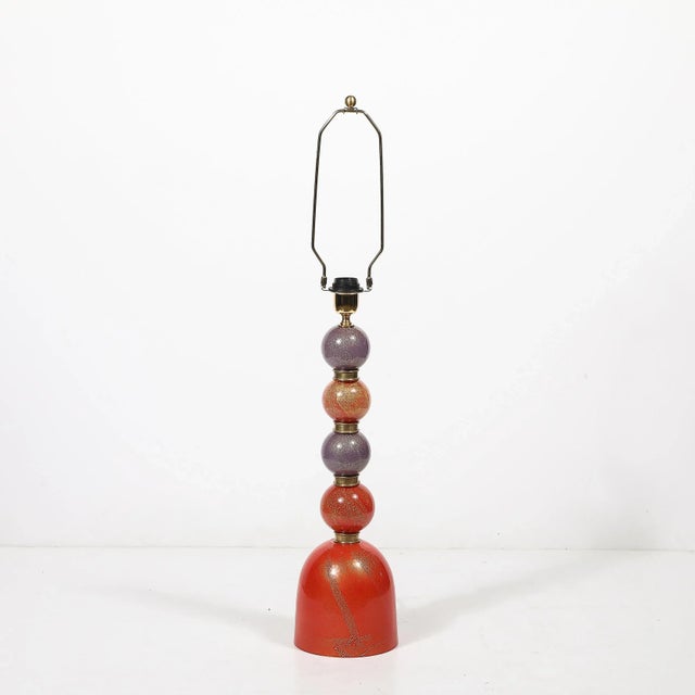 Mid-Century Modern Mid-Century Hand-Blown Coral Red & Lilac Murano Glass Stacked Ball Table Lamps For Sale - Image 3 of 12