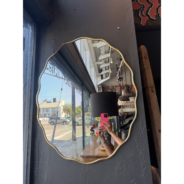 Brass Curvy Brass Oval Mirror For Sale - Image 8 of 9