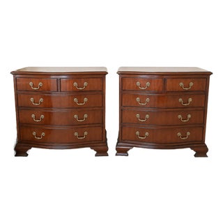 Pair of Baker Mahogany Banded Chest / Nightstands For Sale