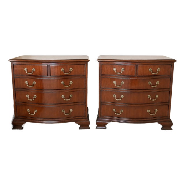 Pair of Baker Mahogany Banded Chest / Nightstands For Sale