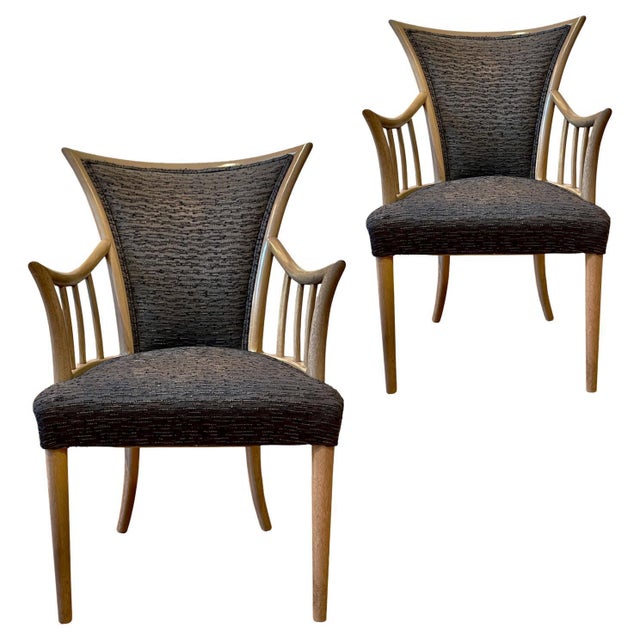 Stunningly elegant sculptural midcentury armchair by Weiman Furniture. Frame is constructed of a bleached mahogany. all...