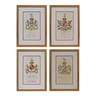 19th Century Armorial Engraving Framed Coat of Arms Entryway Wall Art - Set of 4 For Sale