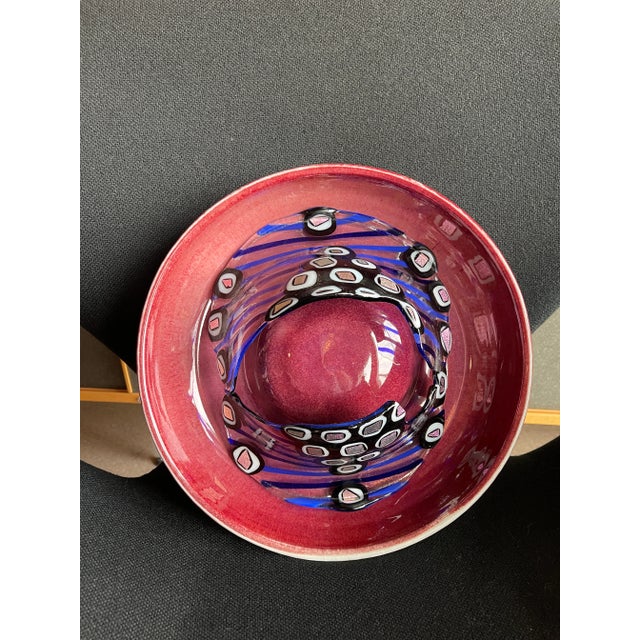 Signed 1980s Postmodern Studio Art Glass & Ceramic Wall Sculpture Charger Memphis Era Fused Centerpiece For Sale - Image 9 of 12