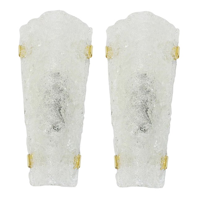 Large Ice Glass Sconces from Hillebrand, Germany, 1960s, Set of 2 For Sale