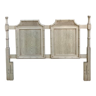 Vintage Mid-Century Chinoiserie Faux Bois and Bamboo Caned Pagoda Queen Headboard For Sale