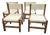 Mid Century Angular Wood Dining Chairs With Thick Linen Upholstery For Sale