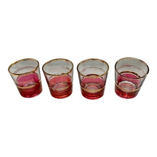 Vintage Cranberry Flashed and Gold-Banded Juice Tumblers - Set of 4 For Sale