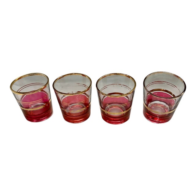 Vintage Cranberry Flashed and Gold-Banded Juice Tumblers - Set of 4 For Sale