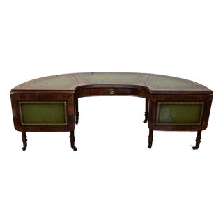 Vintage Weiman-Style Mahogany and Tooled Leather Demilume Coffee Table W/ Extendable Leaves For Sale