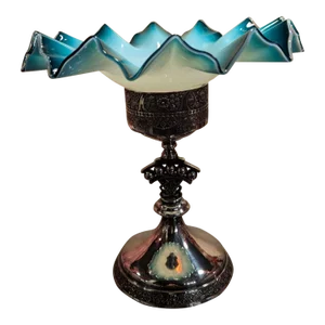 Late 19th Century Rogers Bros Silverplate Teal Glass Brides Basket