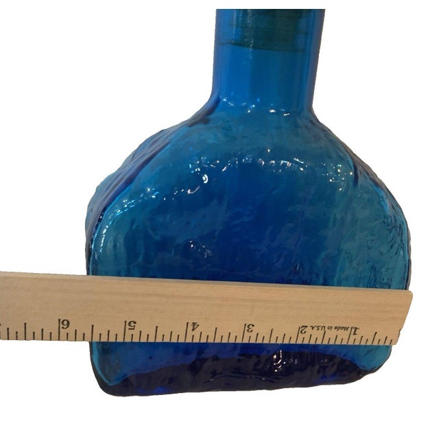 1960s 1960s Empoli Cadmium Blue Art Glass Bottle W/Stopper Textured Italian Decanter For Sale - Image 5 of 8