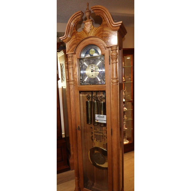 Chestnut Hermle North America Red Oak Moonphase Grandfather Clock For Sale - Image 8 of 18