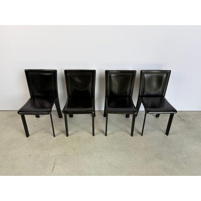 Vintage Black Leather Dining Chairs, 1970s, Set of 4 For Sale - Image 9 of 10