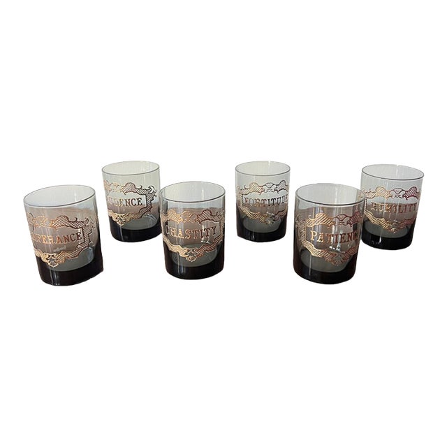 Vintage Set of Neiman Marcus "Virtues" Rocks Glasses - Set of 6 For Sale