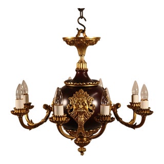 1910 French Empire Style Bronze 8 Light Chandelier For Sale