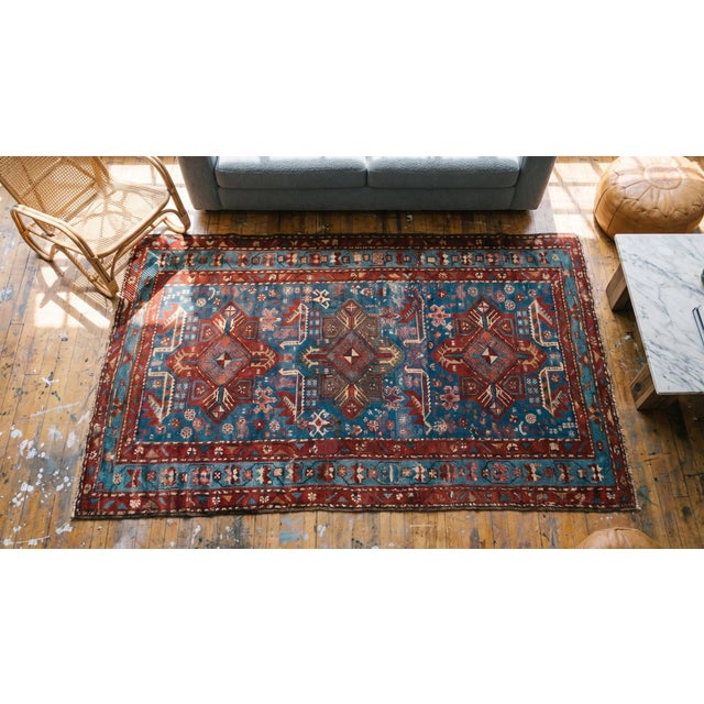 Blue 1930s Blue Geometric Caucasian Akstafa Runner Runner Rug 3'7" X 11'3" Wool Handknotted Carpet For Sale - Image 8 of 8
