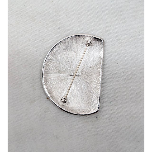 Vintage 1980s Signed Monet Rhodium Plated Black Enamel Brooch For Sale In Philadelphia - Image 6 of 9