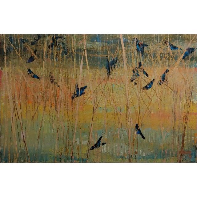 Dorr Bothwell -Blackbirds Feeding in a Wildlife Wetland Refuge-1957 Oil Painting For Sale - Image 11 of 11