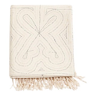 Contemporary Katha Organic Cotton Fully Embroidered Queen Size Bedspread For Sale