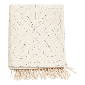 Contemporary Katha Organic Cotton Fully Embroidered Queen Size Bedspread